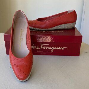 SALVATORE FERRAGAMO ORANGE CALF CANAL ESPADRILLE-SIZE 7AA